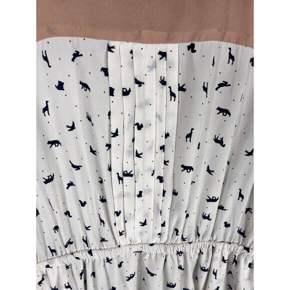 LOWRYS FARM Women's Tan Collared Animal Print Short Sleeve Dress Medium - Picture 3 of 7